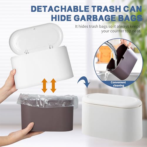 LTWQLing Mini Trash Can with Lid - Pop-Up Desktop Garbage Bin (White)