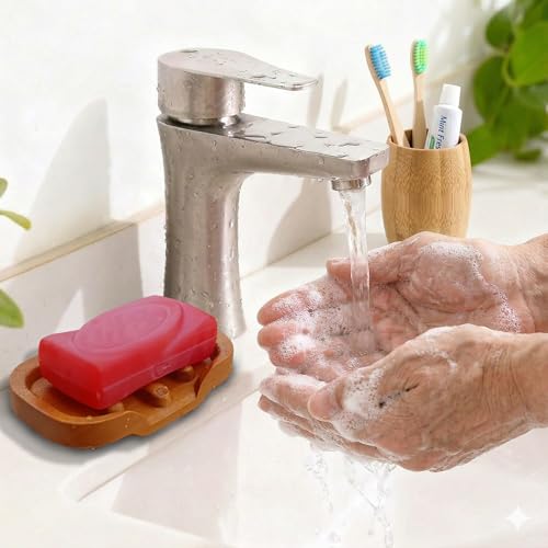 Teak Wood Soap Dish with Raised Edges - Draining Soap Holder for Shower