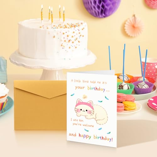Funny White Cat Birthday Card for Cat Lovers | Cute Greeting Card