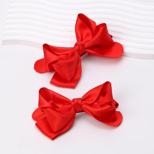 Zolyco 5.5 Inch Large Hair Bow Clips with Thick Ribbon - Red Set of 2