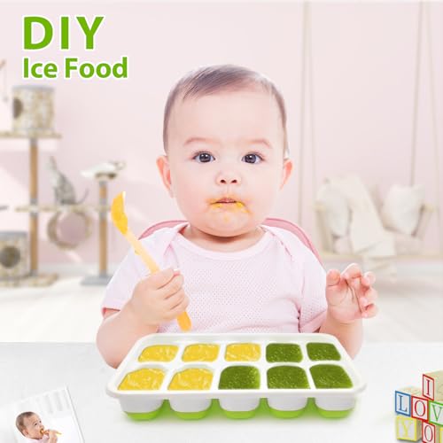 DOQAUS Silicone Ice Cube Tray with Lids - 2 Pack Stackable BPA-Free