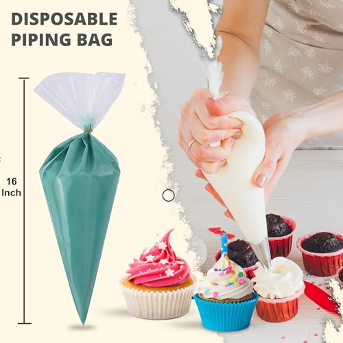 Riccle 16-Inch Disposable Piping Bags - 100 Anti-Burst Icing Bags for Cakes & Cookies
