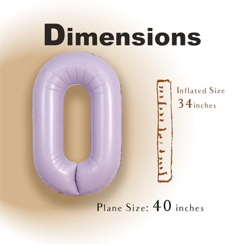 SUWEN 40 Inch Lavender Number 0 Balloon - Jumbo Foil Decor