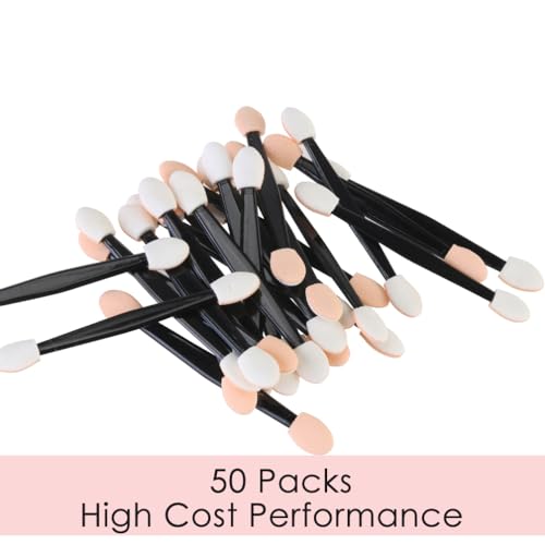 JASSINS 50Pcs Disposable Eyeshadow Applicators, Double-Sided Sponge Makeup Brushes