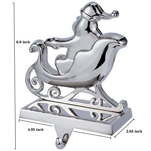 Christmas Stocking Holders Set of 4 - Reindeer & Sleigh Design for Fireplace Mantel