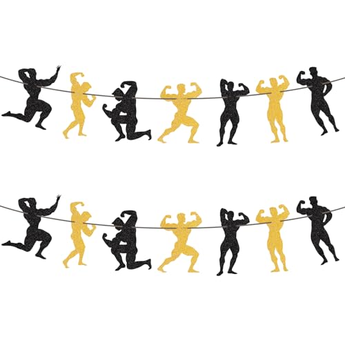 Male Dance Party Bachelorette Banner - Gold & Black Glitter Decorations