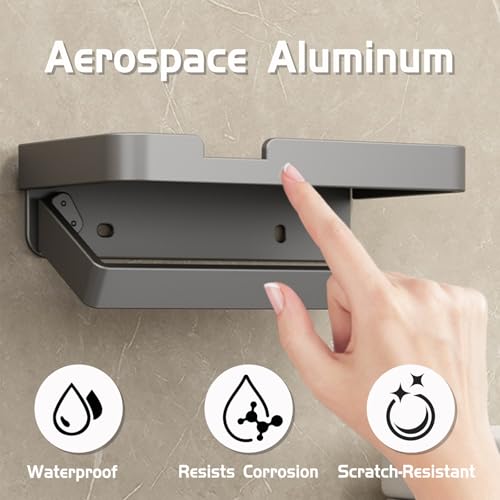 LERAO Adhesive Toilet Paper Holder with Phone Shelf - Matte Black Aluminum