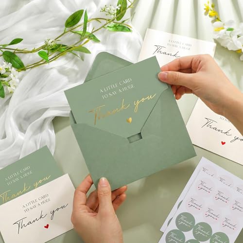 36 Pack Green Thank You Cards with Envelopes, 4x6 Inch Bulk Stationery