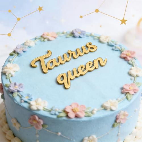 Taurus Queen Cake Topper - Gold Acrylic Zodiac Decoration
