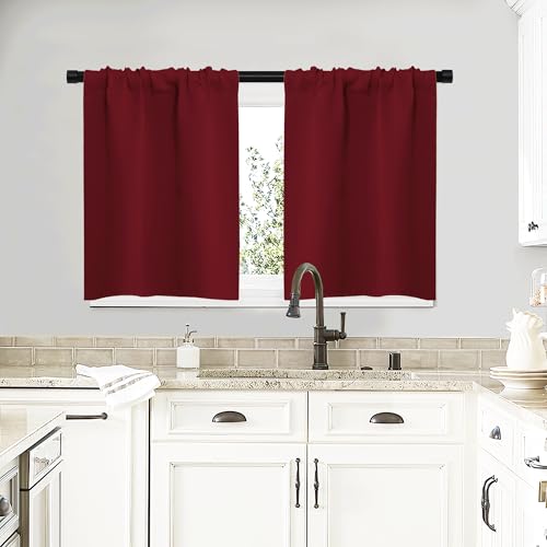 NICETOWN Burgundy Red Thermal Insulated Short Curtains 29"W x 20"L (Set of 2)