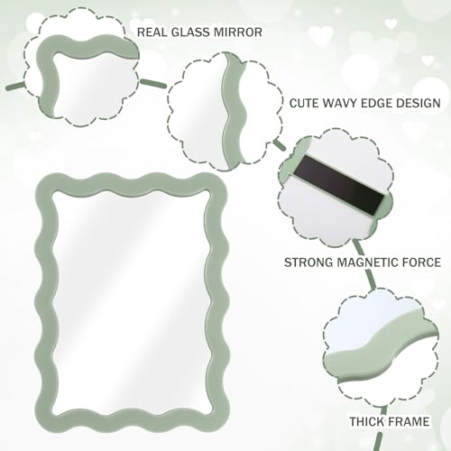 Sage Green Magnetic Locker Mirror 5x7 - Real Glass, Scalloped Edge