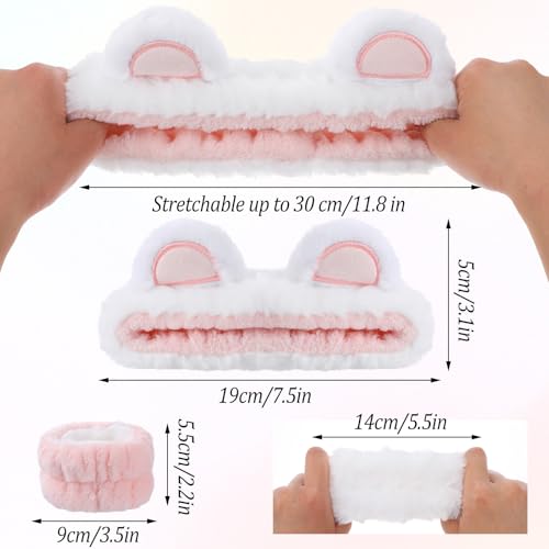 Dopenspi 3-Piece Bear Ears Spa Headband and Absorbent Wrist Towels Set