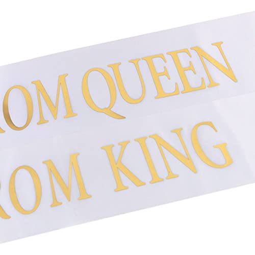 Prom King & Queen Satin Sashes - White with Gold Print