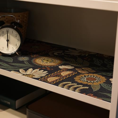Black Vintage Floral Shelf and Drawer Liner - Non-Adhesive 11.8"W x 118.1"L