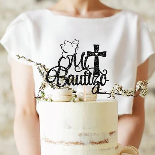 Spanish Mi Bautizo Cake Topper - Glitter Cross Decoration