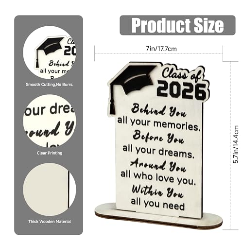 Inspirational Graduation Plaque 2026 - Wooden Desk Decor Gift