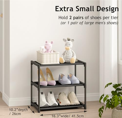 Autonomier 3-Tier Narrow Shoe Rack, Stackable Small Closet Organizer