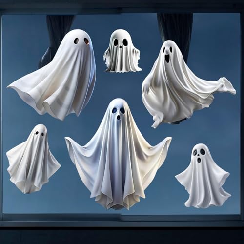 BHOOKA Halloween Ghost Window Clings - 1 Sheet, Double-Sided, Easy to Apply, Spooky Decor for Glass Windows, Party & Home Halloween Decorations, Variation 418