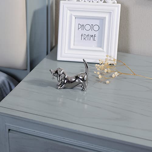 HOME SMILE Silver Ceramic Dog Ring Holder - Small Jewelry Dish Organizer