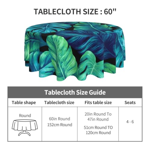 Tropical Palm Leaf Round Tablecloth - Hawaiian Style Outdoor Indoor 60x60 Inches - Leaf Variation