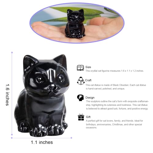 Black Obsidian Crystal Cat Figurine - Lucky Feng Shui Decor & Gift