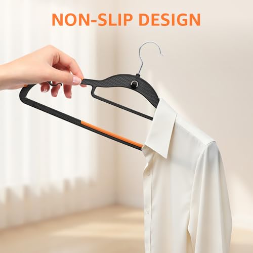 Yolife Vertical Cascading Clothes Hangers - 10 Pack, Non-Slip, Slim Space-Saving Design, 360° Swivel Hook, Black & Orange