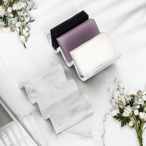 Modern Marble Soap Dish with Drain - White Resin Tray for Bathroom & Kitchen