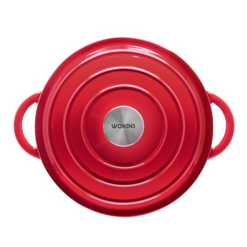 WOKINS 7QT Enameled Cast Iron Dutch Oven Pot with Lid,Heavy-Duty Cookware for Sourdough Bread Baking,Braising,Stews,Roasting,Oven Safe up to 500°F,RED