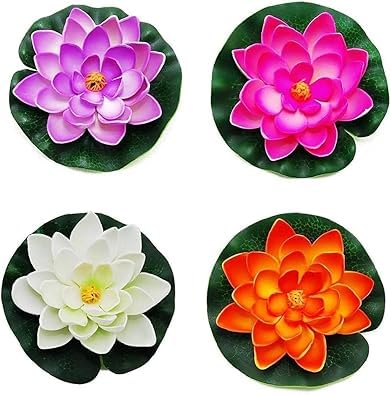 4 Pcs Realistic Foam Water Lily Flowers for Pond & Garden Decor