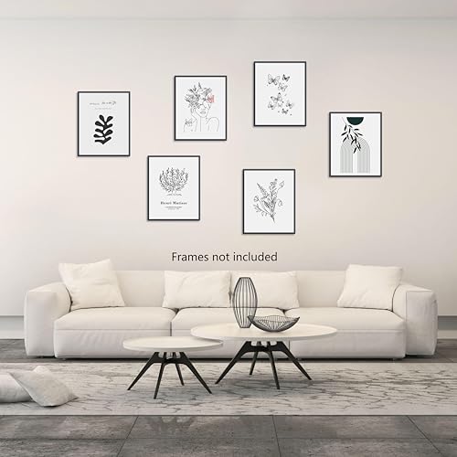 Boho Wall Art Set of 6 for Bedroom Decor - Minimalist Line Art Prints