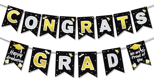 Black Gold Graduation Banner Set 2026 - Congrats Grad Decor