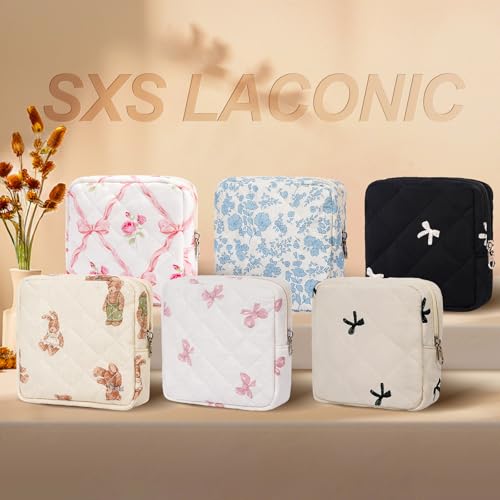 SXS LACONIC Quilted Small Makeup Bag for Purse with Compartments