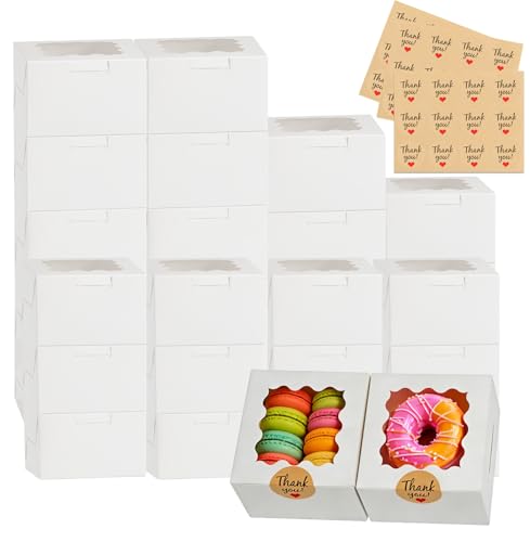 26 Pcs Cookie Boxes with Window & Stickers - 4x4x2.5 Inches