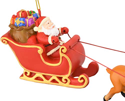 Large Santa Sleigh and Reindeer Christmas Ornament Set - Hand Painted, 17.5 Inches