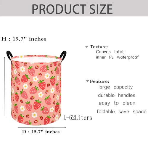 KUNRO Kids Strawberry Laundry Hamper & Storage Basket with Handles