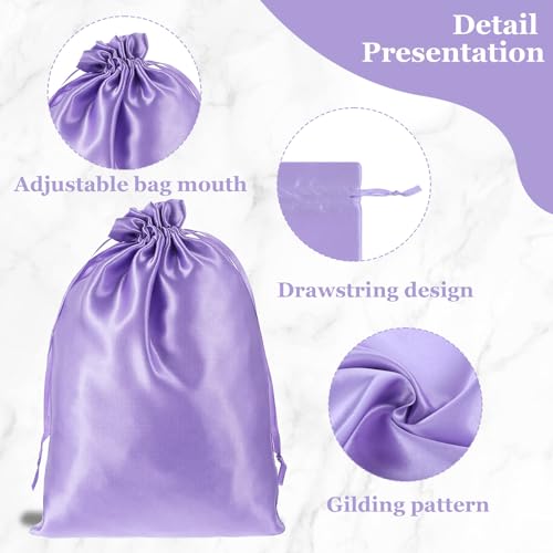 Satin Wig Storage Bags with Drawstring - Purple Hair Extension Pouches 4 Pack