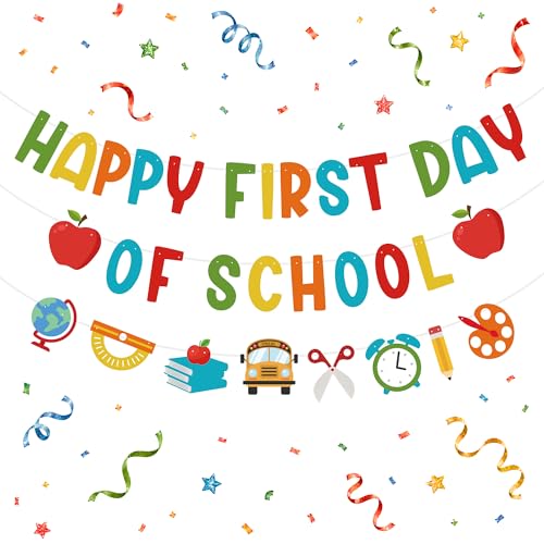 Happy First Day of School Banner - Back to School Classroom Decor