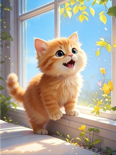 NebuIuxe Cute Kitten 5D Diamond Painting Kit, 12x16 Inch Cat Craft