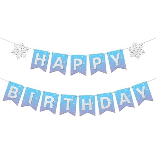 Snowflake Happy Birthday Banner - Winter Wonderland Party Decor