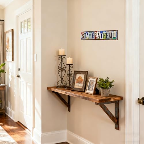 Stay Grateful Vintage Metal Wall Art Sign - 16x4 Inches