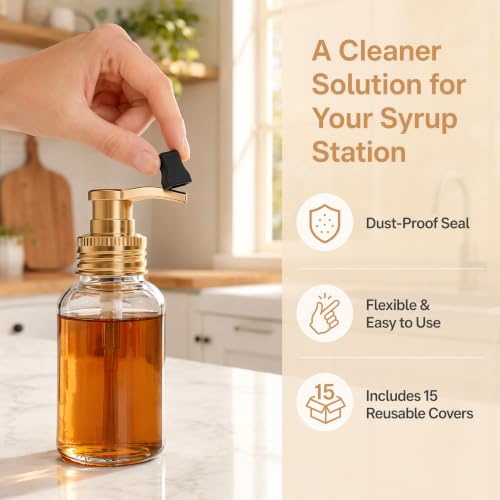 15-Pack Syrup Pump Tip Covers, Flexible Rubber Nozzle Caps for Coffee Bar