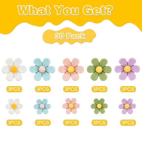 30PCS Cute Flower Fridge Magnets - 3D Resin Decorative Set