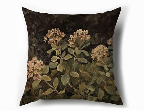 Moody Dark Hydrangea Botanical Throw Pillow Cover 18x18, Rustic Floral
