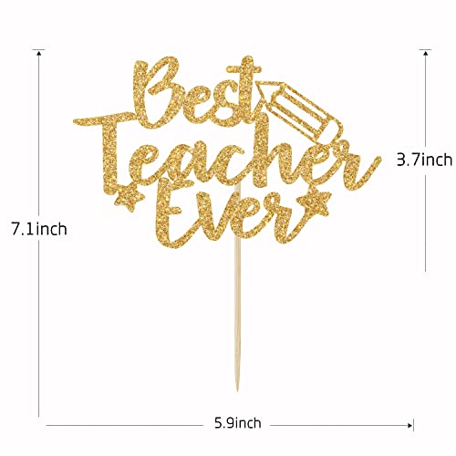 Best Teacher Ever Gold Glitter Cake Topper for Parties