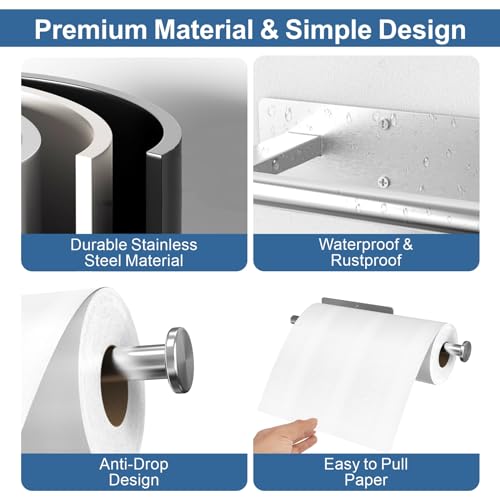 CUXIXA Under Cabinet Paper Towel Holder, Stainless Steel Wall Mount - Silver