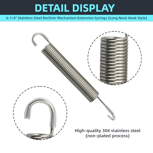 6-1/4 Inch Replacement Recliner Springs - Stainless Steel, Pack of 2