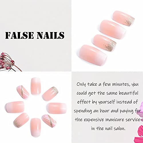 Medium Square Gradient French Press on Nails Glossy False Nails 24PCS