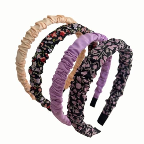 Satin Ruched Headband Set for Women and Girls, Colorful Floral Hair Hoops