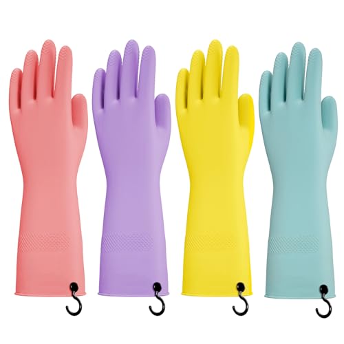 AUSDOWN 4 Pairs Rubber Dishwashing Gloves - Non-Slip Kitchen Cleaning Gloves