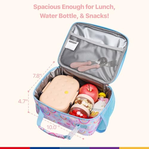 Bagseri Insulated Kids Lunch Bag - Leak-Proof Lunch Box for Girls, Pink Rainbow